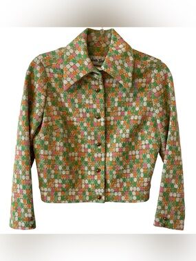 Vintage Corinth Street Jacket in Vibrant Green, Orange, Pink & White Size Small